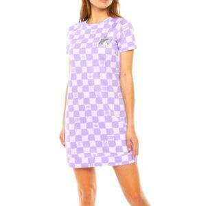 Juicy By Juicy Couture Short Sleeve Checked T-Shirt Dress Lilac Check Size Small